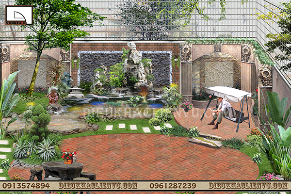 Cảnh quan vườn với đầy đủ các yếu tố thiên nhiên